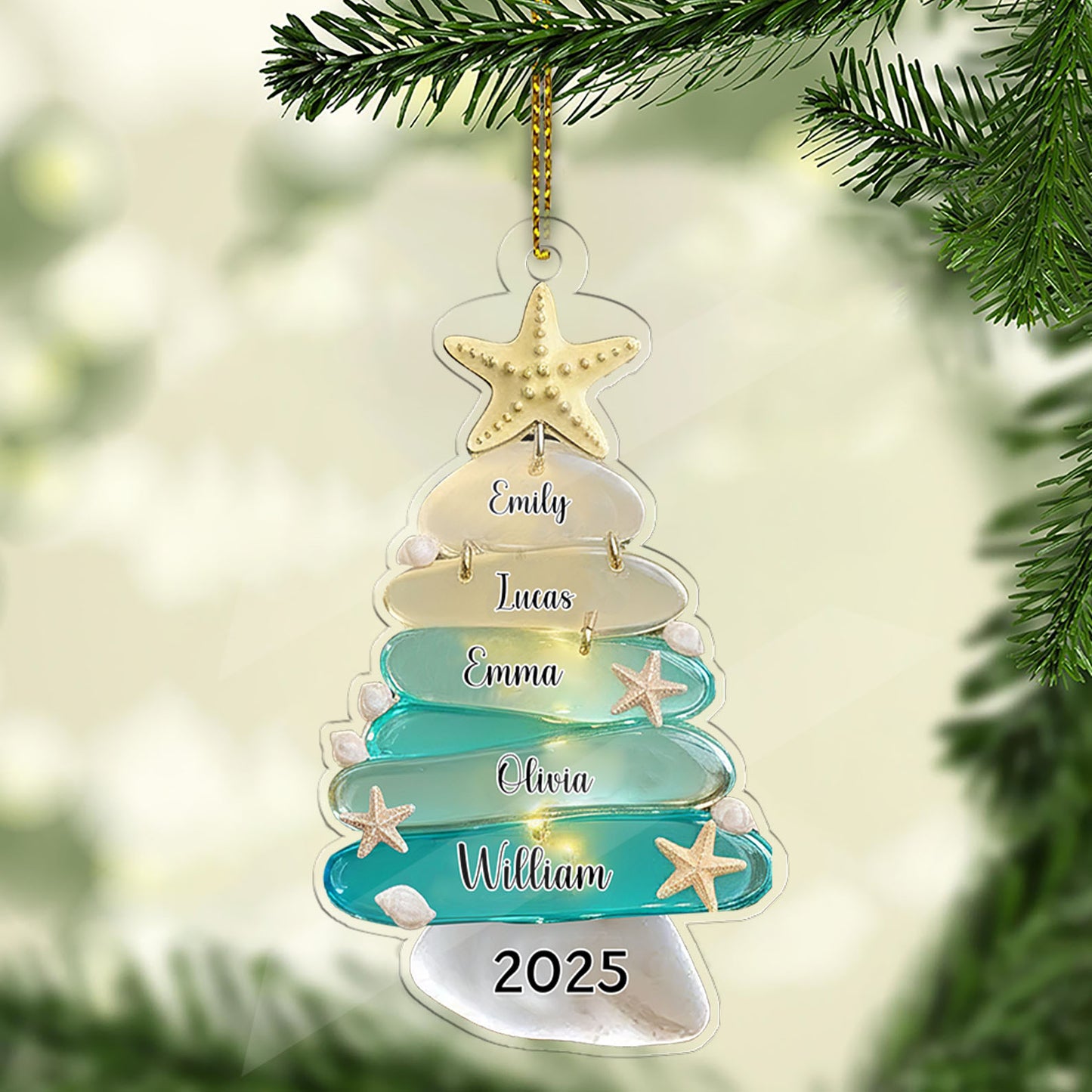 Personalized Family Sea Glass Effect 2D FLAT Acrylic Ornament | Custom Name Ocean Style Family Christmas Ornament 683472