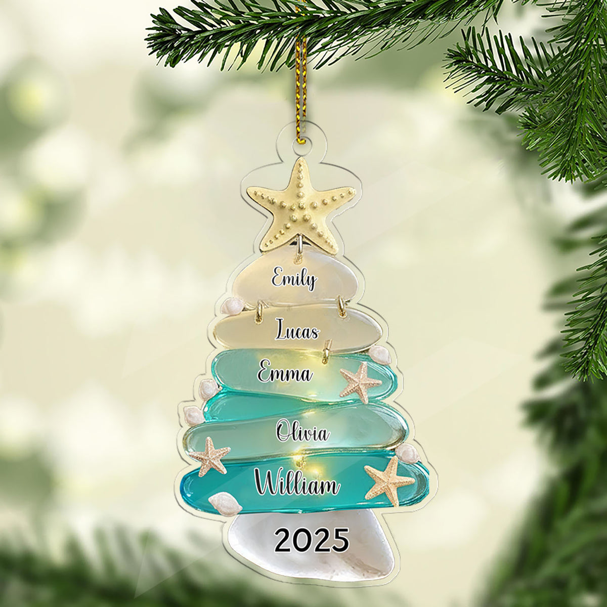 Personalized Family Sea Glass Effect 2D FLAT Acrylic Ornament | Custom Name Ocean Style Family Christmas Ornament 683472