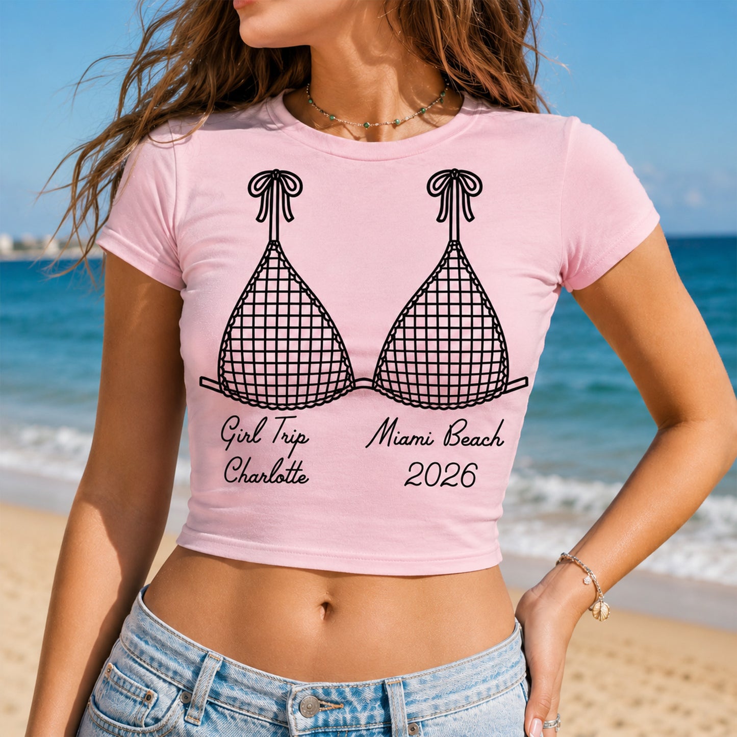 Personalized Girl Trip Baby Tee, Custom Bikini Line Shirt, Beach Vacation Friends Matching Tee Gift 685622 WFD