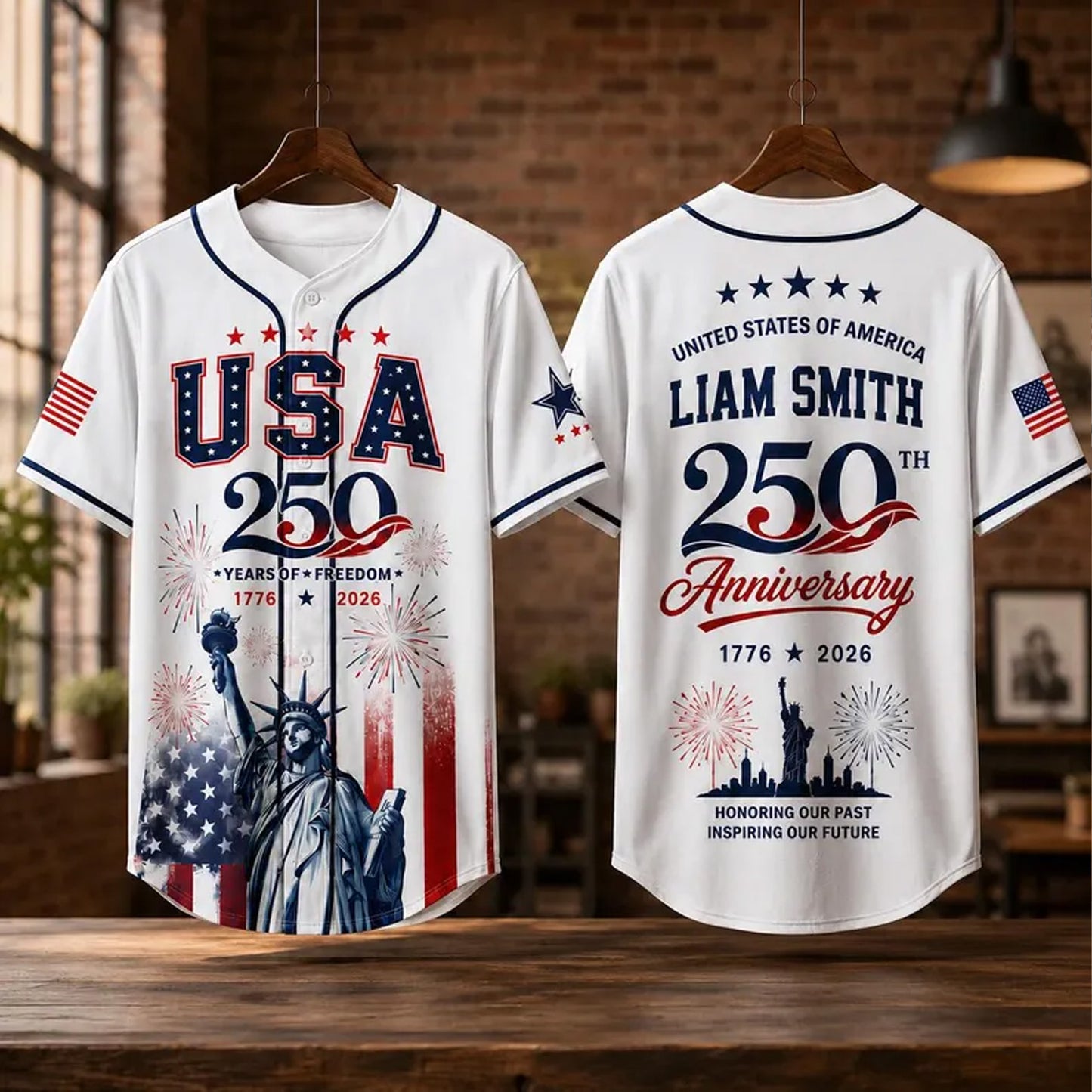 Personalized USA 250 Years Anniversary Baseball Jersey, Custom Name Patriotic 1776-2026 Shirt 685207 WFD