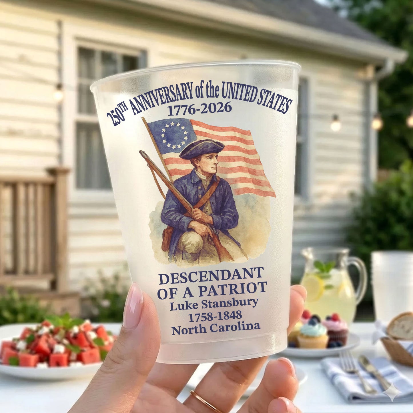 Personalized 250 Years of America Frosted Cups, Custom Name Descendant of a Patriot  Party Cups 684883