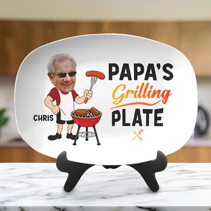 Custom Photo Papa’s Grilling Plate, Personalized Grandpa Serving Tray, Father’s Day Gift For Dad 685117