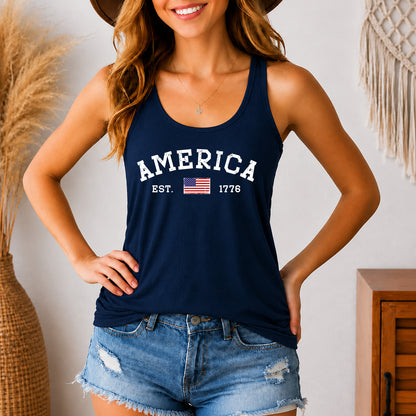 America Est 1776 Patriotic Racerback Tank Top, USA 250 Years Independence Day Fourth of July Tank Shirt 685431