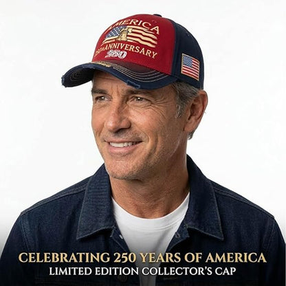 USA 250 Years Anniversary Vintage Washed Baseball Cap, Patriotic 1776-2026 Adjustable Denim Hat 685214 WFD