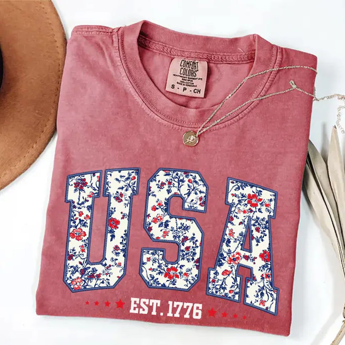 Floral 250 Years USA Comfort Colors Shirt, USA Est 1776 Patriotic Tee, Girly 4th of July Shirt 685330 WFD