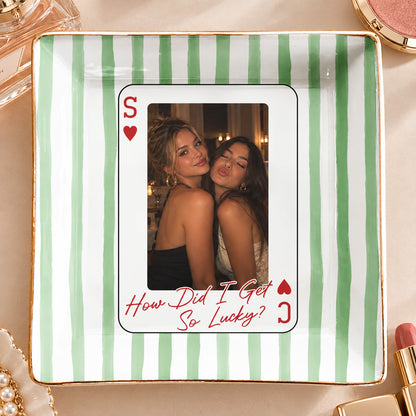 Personalized Playing Card Jewelry Dish, Custom Photo How Lucky We Are Best Friend Trinket Tray, Bestie Gift 686529 WFD