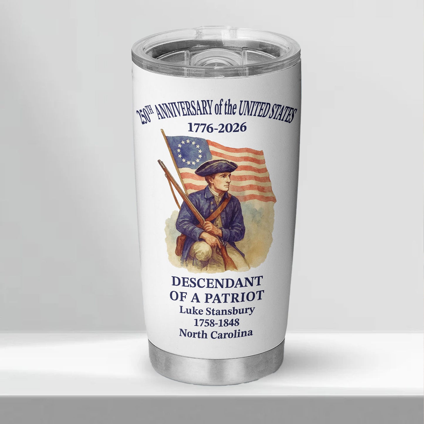 Personalized 250 Years of America Curved Tumbler | Custom Name Descendant of a Patriot 20oz Tumbler 684228