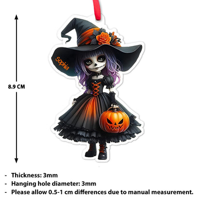 Personalized Little Witch Acrylic Ornament, Custom Name Halloween Witch Ornament, Spooky Witchy Tree Decor 685841
