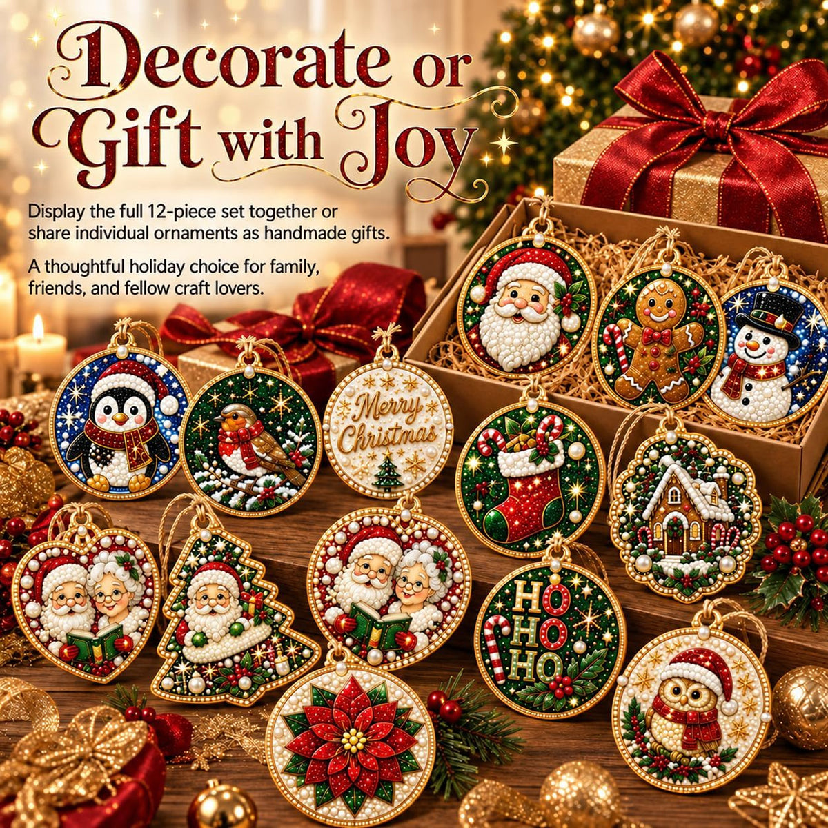 12PCS DIY Christmas Ornaments, Pearl Diamond Art Kits for Adults, Holiday Craft Christmas Tree Decor 686437 WFD