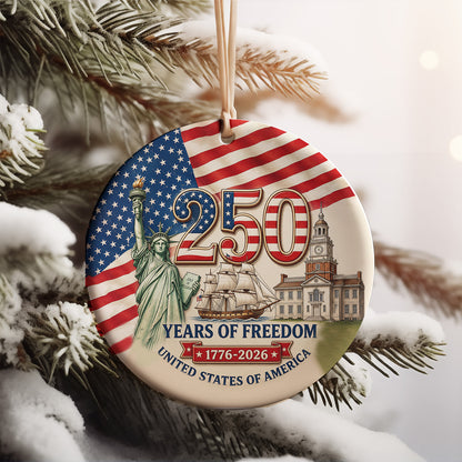 USA 250th Anniversary Ceramic Ornament, 250 Years of Freedom 1776-2026 Patriotic Christmas Decor 685906