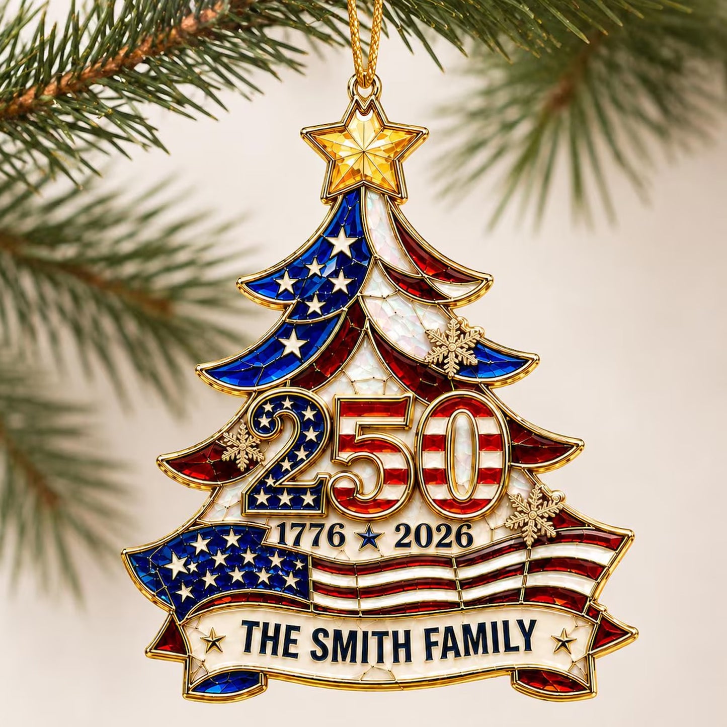 Personalized 250 Years Anniversary Acrylic Ornament, Custom Family Name Patriotic Christmas Ornament 685755