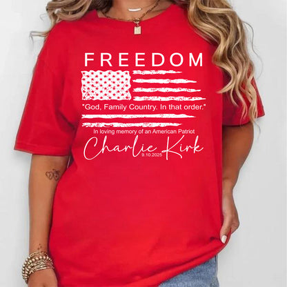 Freedom God Family Country Charlie Kirk Red Shirt | Red Freedom Shirt | We Wear Red Charlie Kirk Birthday October 14 Shirt 683231