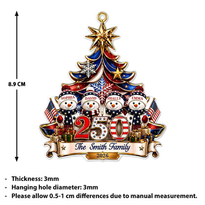 Personalized USA 250th Anniversary Snowman Family Acrylic Ornament, Patriotic Christmas Decor 685856
