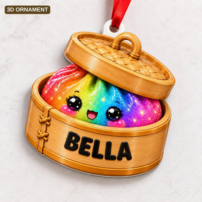 Personalized Glitter Dumpling 3D Relief White Acrylic Ornament, Custom Name Squishy Kids Christmas Gift 686341 WFD