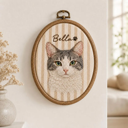 Personalized Pet Portrait Embroidery Hoop, Custom Dog Cat Photo & Name, Pet Memorial Gift 686669 WFD