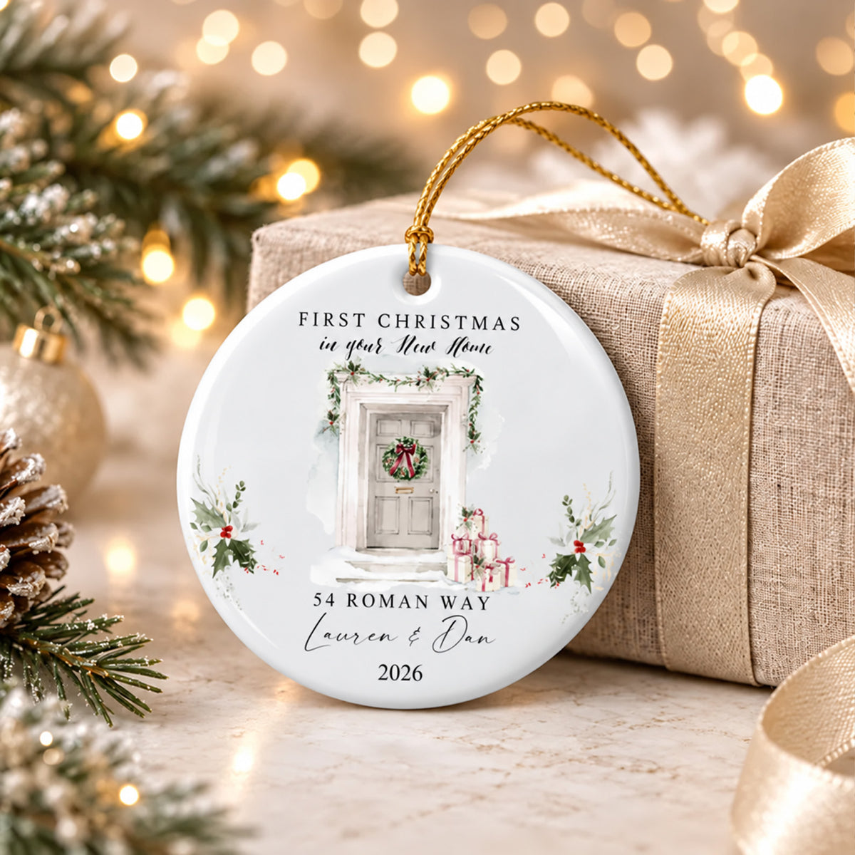 Personalized First Christmas in New Home Ceramic Ornament, Custom Address & Family Name Christmas Ornament 686967 WFD