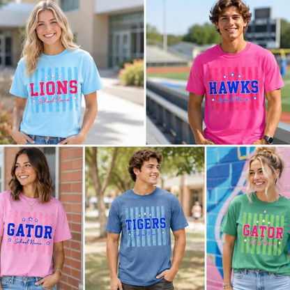 Custom Mascot Striped Comfort Colors Shirt, Personalized School Spirit Tee, Back to School Teacher Shirt 685486 WFD