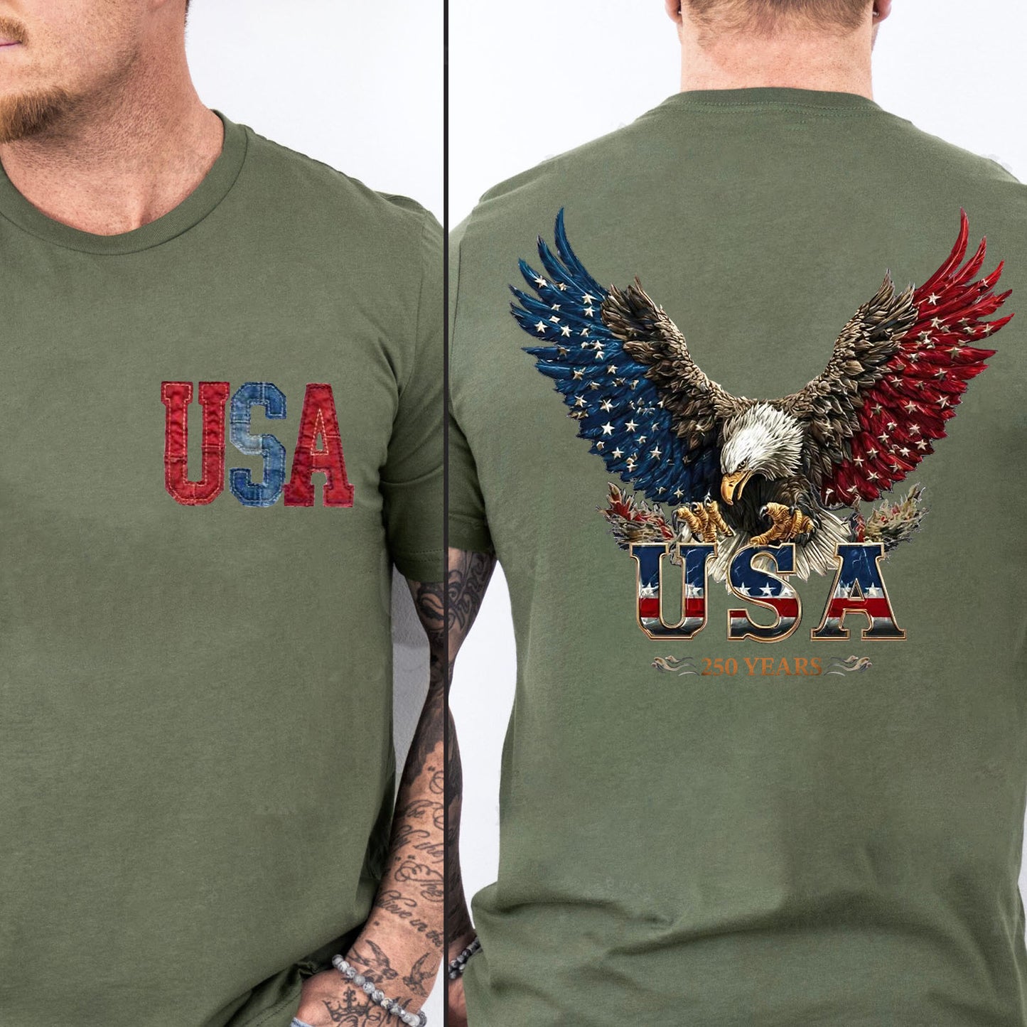 USA 250 Years Patriotic Dark Shirt | Eagle 4th of July Independence Day Pocket & Back Shirt 684511