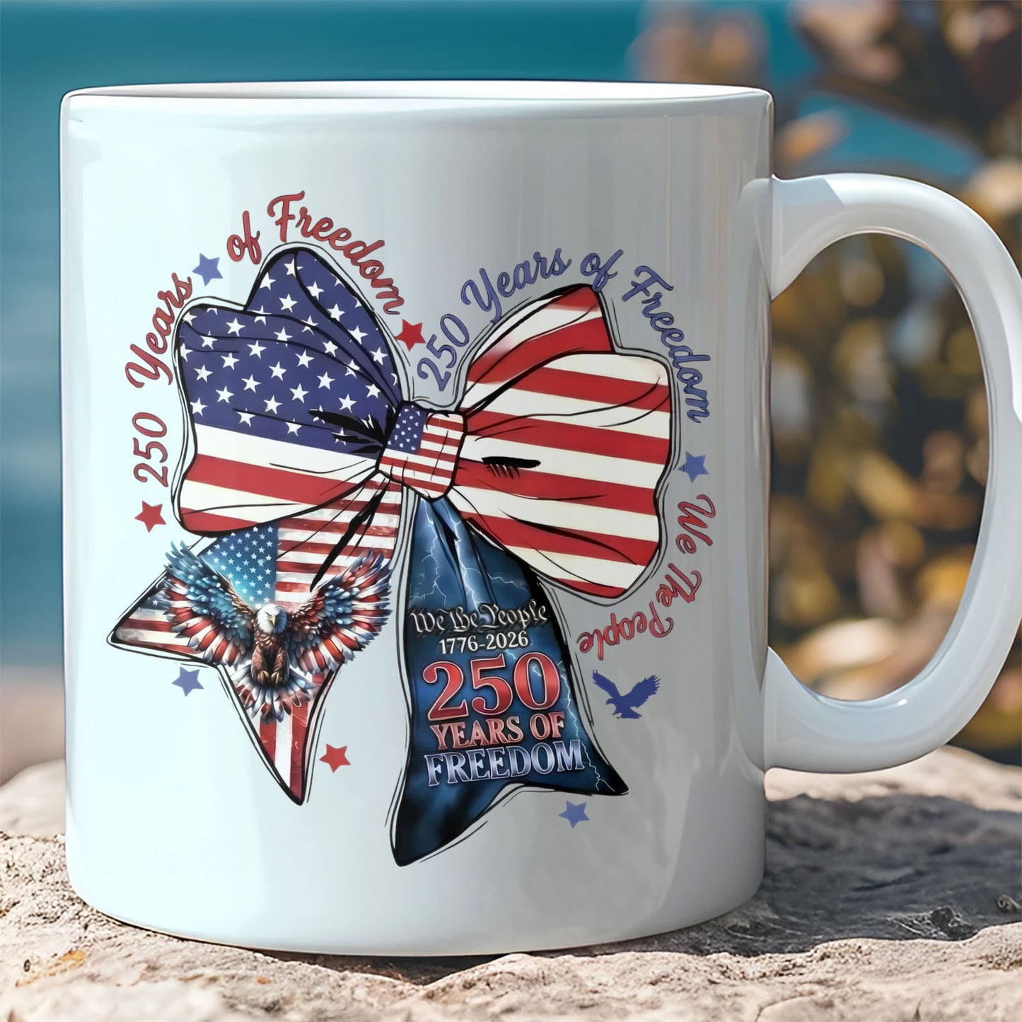 250 Years of Freedom Coquette Bow Mug | Patriotic We The People 1776–2026 White Mug Accent Mug 684221