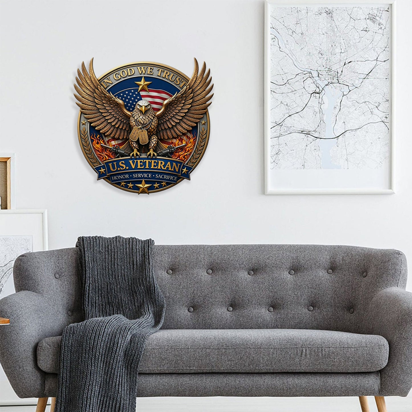 250 Years US Veteran Metal Sign | Patriotic American Eagle In God We Trust Metal Sign Wall Decor 684716