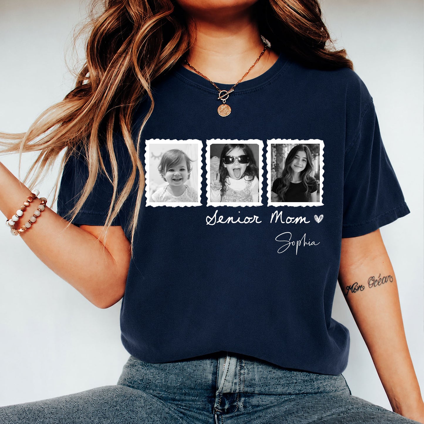 Personalized Vintage Photo Senior Mom Shirt, Custom Class of 2027 Picture Tee, Graduation Keepsake Gift 685681