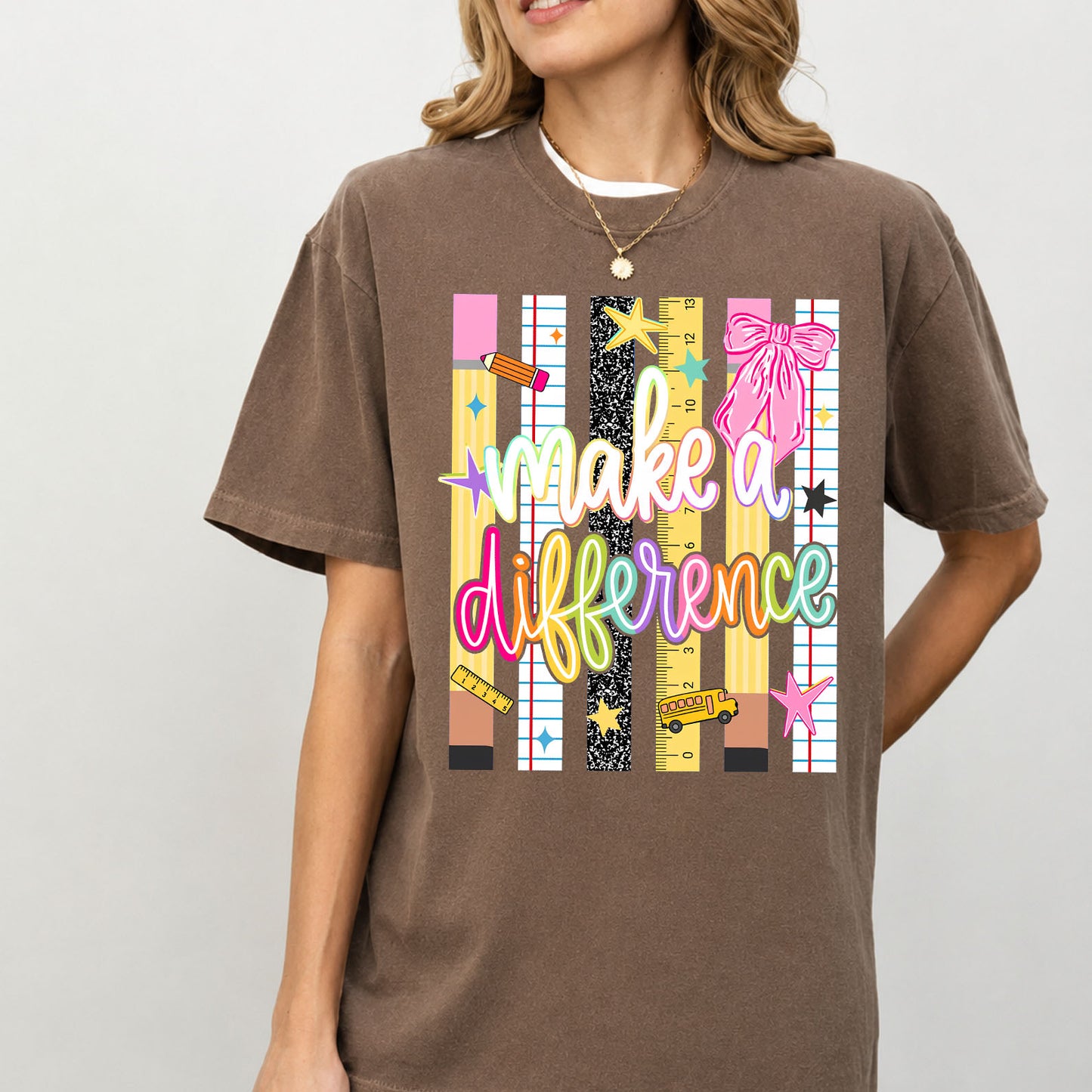 Make a Difference Comfort Colors Shirt, Colorful Teacher Shirt, Back to School Tee, Teacher Gift 685566