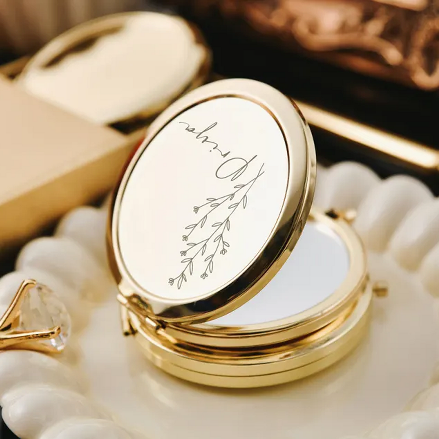 Custom Name Bridesmaids Gift Pocket Makeup Mirror | Elegant Bridal Shower Gift | Personalized Compact Mirror 684292