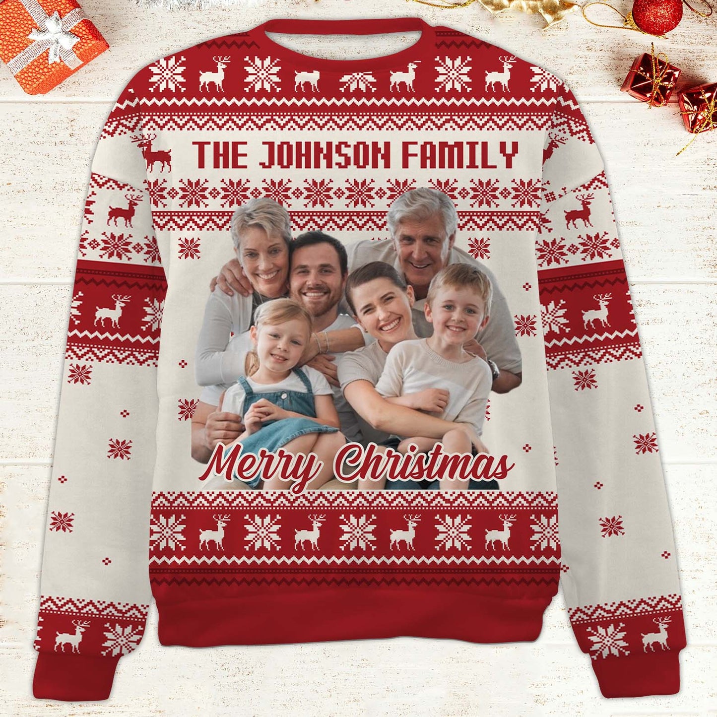Personalized Photo Upload Family Ugly Sweater | Custom Family Photo Christmas All-Over-Printed Sweatshirt 683488