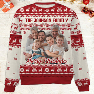 Personalized Photo Upload Family Ugly Sweater | Custom Family Photo Christmas All-Over-Printed Sweatshirt 683488