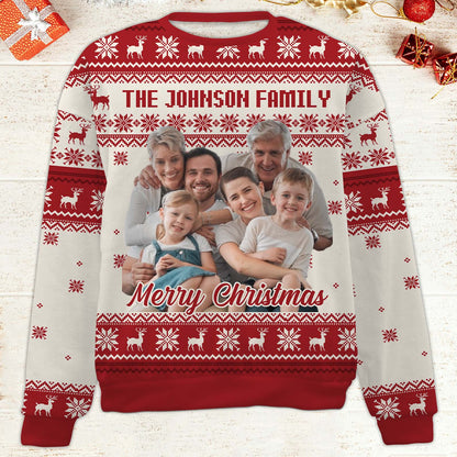 Personalized Photo Upload Family Ugly Sweater | Custom Family Photo Christmas All-Over-Printed Sweatshirt 683488
