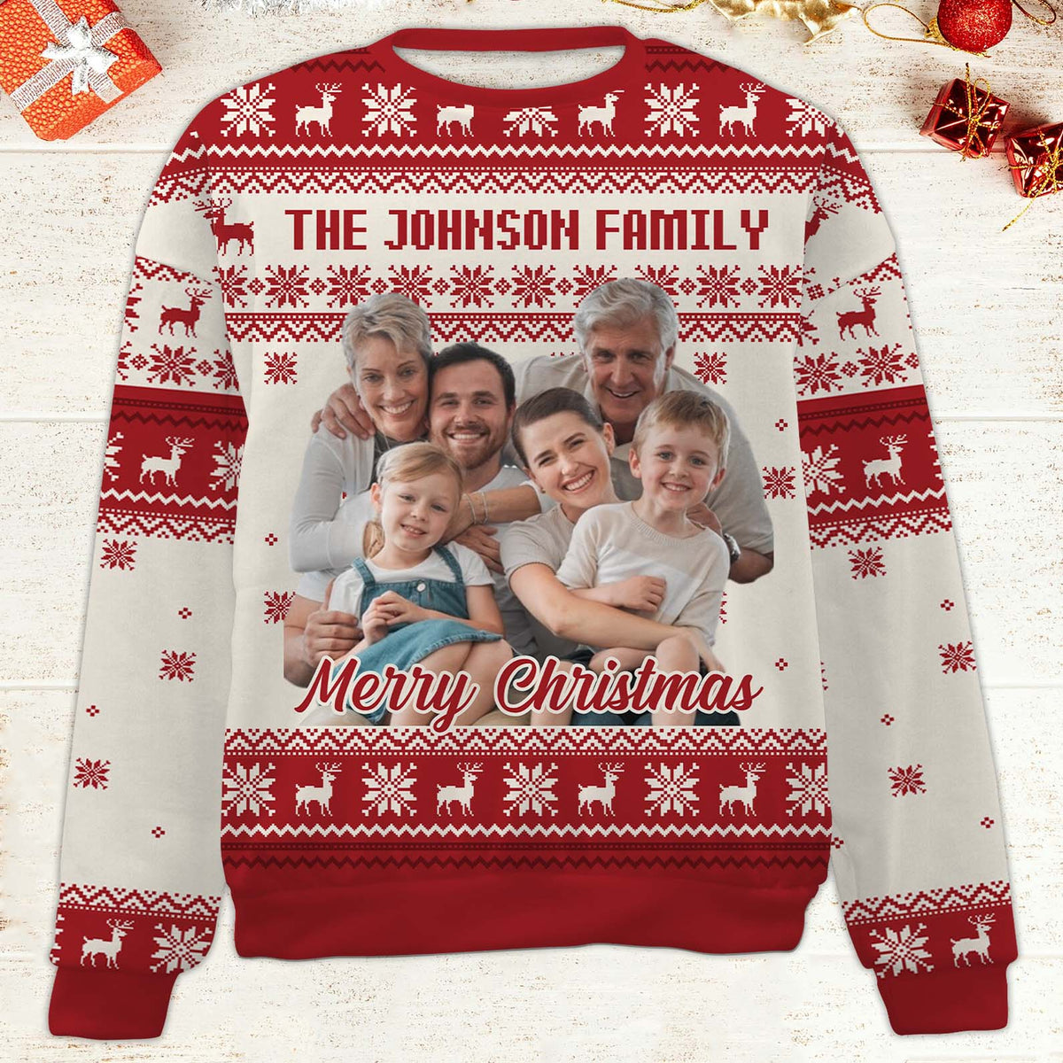 Personalized Photo Upload Family Ugly Sweater | Custom Family Photo Christmas All-Over-Printed Sweatshirt 683488