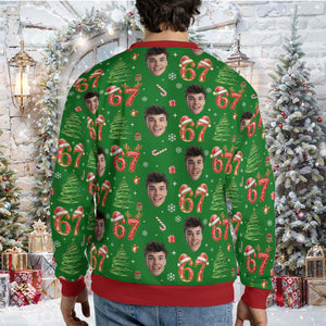 Custom Photo Face 6 7 Christmas Ugly Sweater | Personalized Funny Six Seven All-Over-Printed Sweatshirt 683685