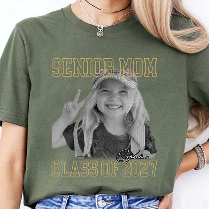 Personalized Senior Mom 2027 Photo Shirt, Custom Class of 2027 Graduation Tee, Proud Family Senior Gift 685687