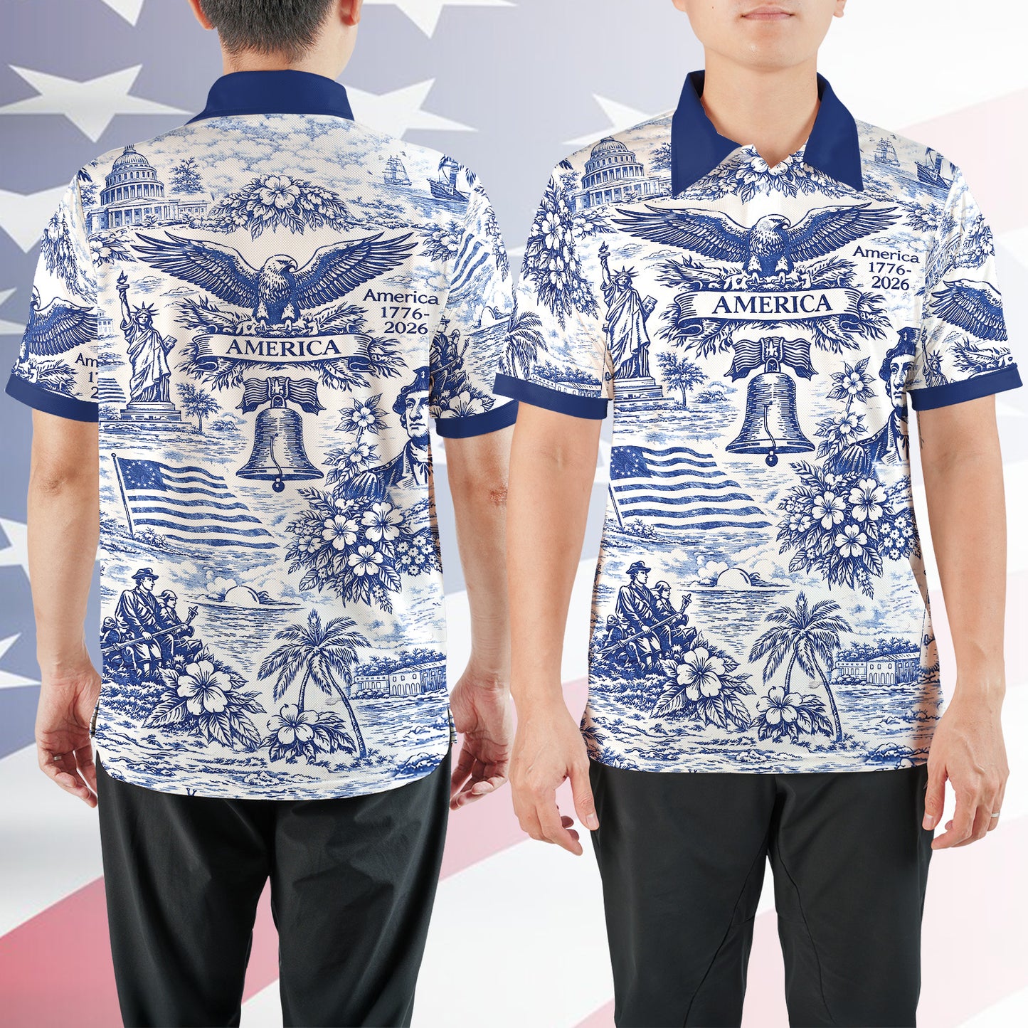 250 Years of America 1776–2026 Polo Shirt, Vintage Patriotic All-Over Print Polo, 4th of July USA Shirt 684893