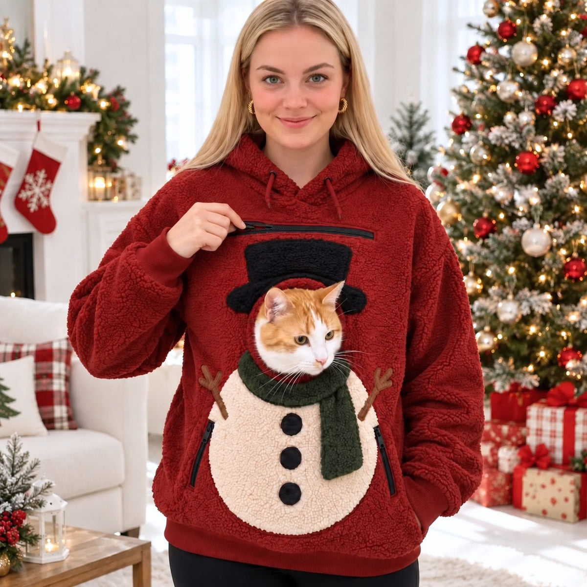 Christmas Pet Carrier Hoodie, Dog Cat Pouch Hoodie, Snowman Gingerbread Pet Lover Gift for Dog Mom Dad 686271 WFD