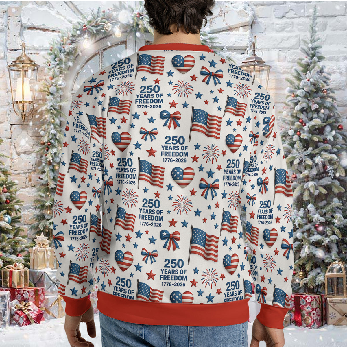 250 Years of Freedom Ugly Sweater | Patriotic 1776–2026 Christmas All-Over-Printed Sweatshirt 683443