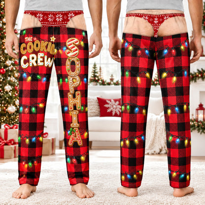 Funny Christmas Pajama Pants for Men, Custom Name Cookie Crew Plaid Fake Underwear Lounge Pants 686636 WFD