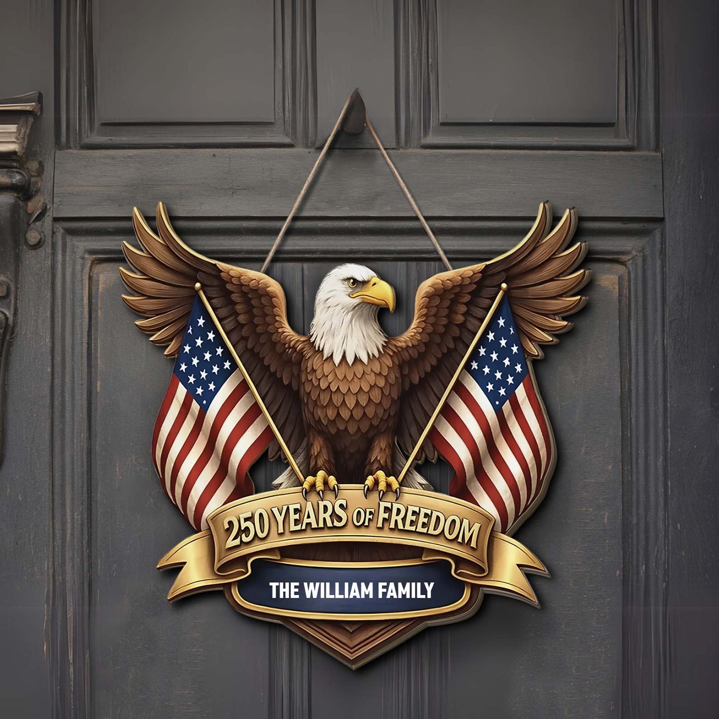 Personalized 250 Years Of Freedom Wooden Sign | Custom Family Name Patriotic Eagle Wood Sign Wall Decor 684536
