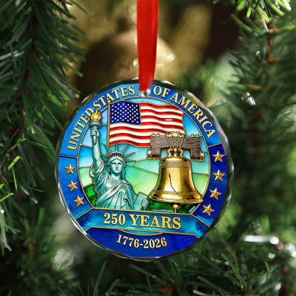 250th Anniversary USA Glass Ornament, 1776-2026 250 Years Christmas Ornament, Patriotic USA Keepsake 685935