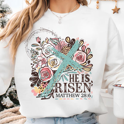 He Is Risen Matthew 28:6 Christian Easter Shirt | Floral Cross Faith T-Shirt 684406