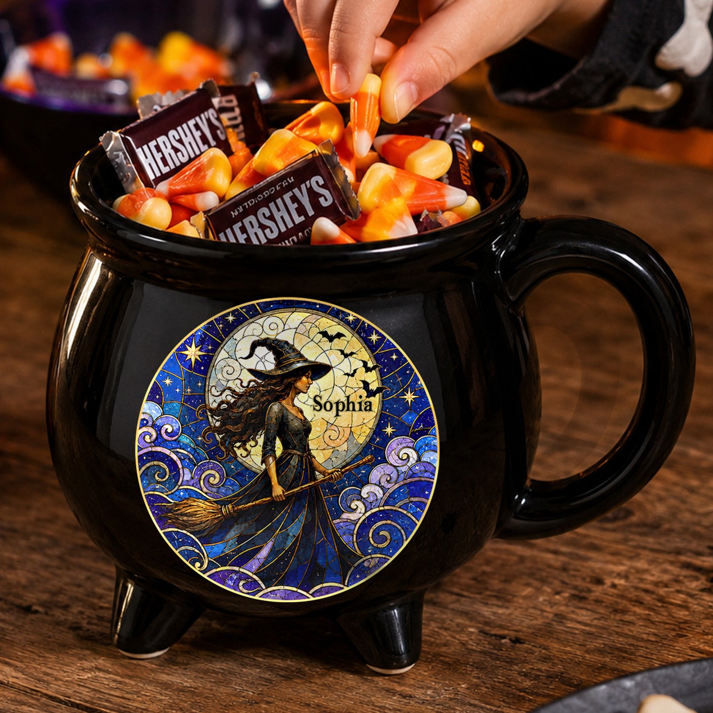 Personalized Moonlit Witch Halloween Cauldron Mug, Custom Name Witch Coffee Mug, Spooky Halloween Gift 685828 WFD