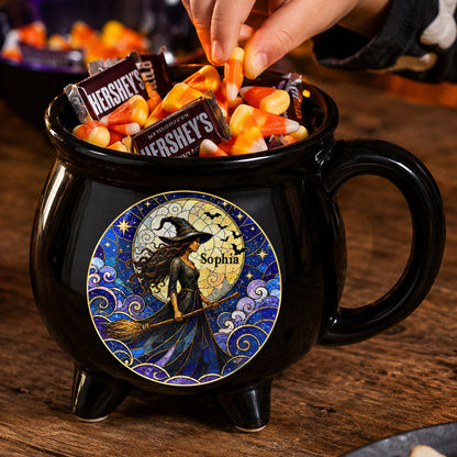 Personalized Moonlit Witch Halloween Cauldron Mug, Custom Name Witch Coffee Mug, Spooky Halloween Gift 685828 WFD