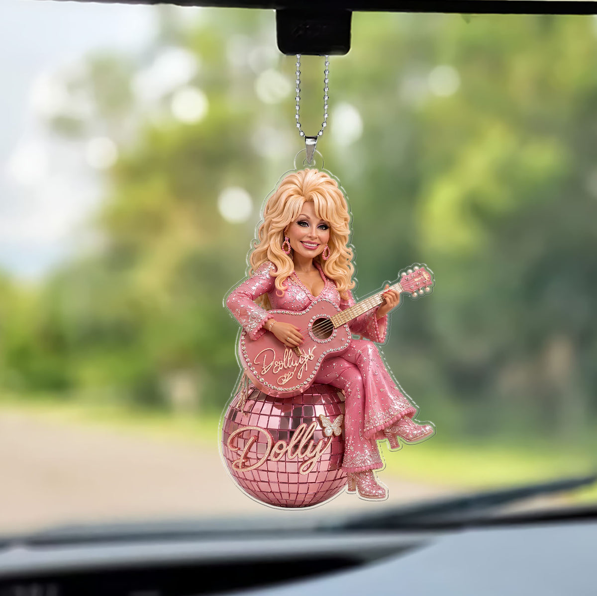 Dolly Parton Car Ornament, Pink Disco Ball Country Music Ornament, Dolly Fan Christmas Gift 686094