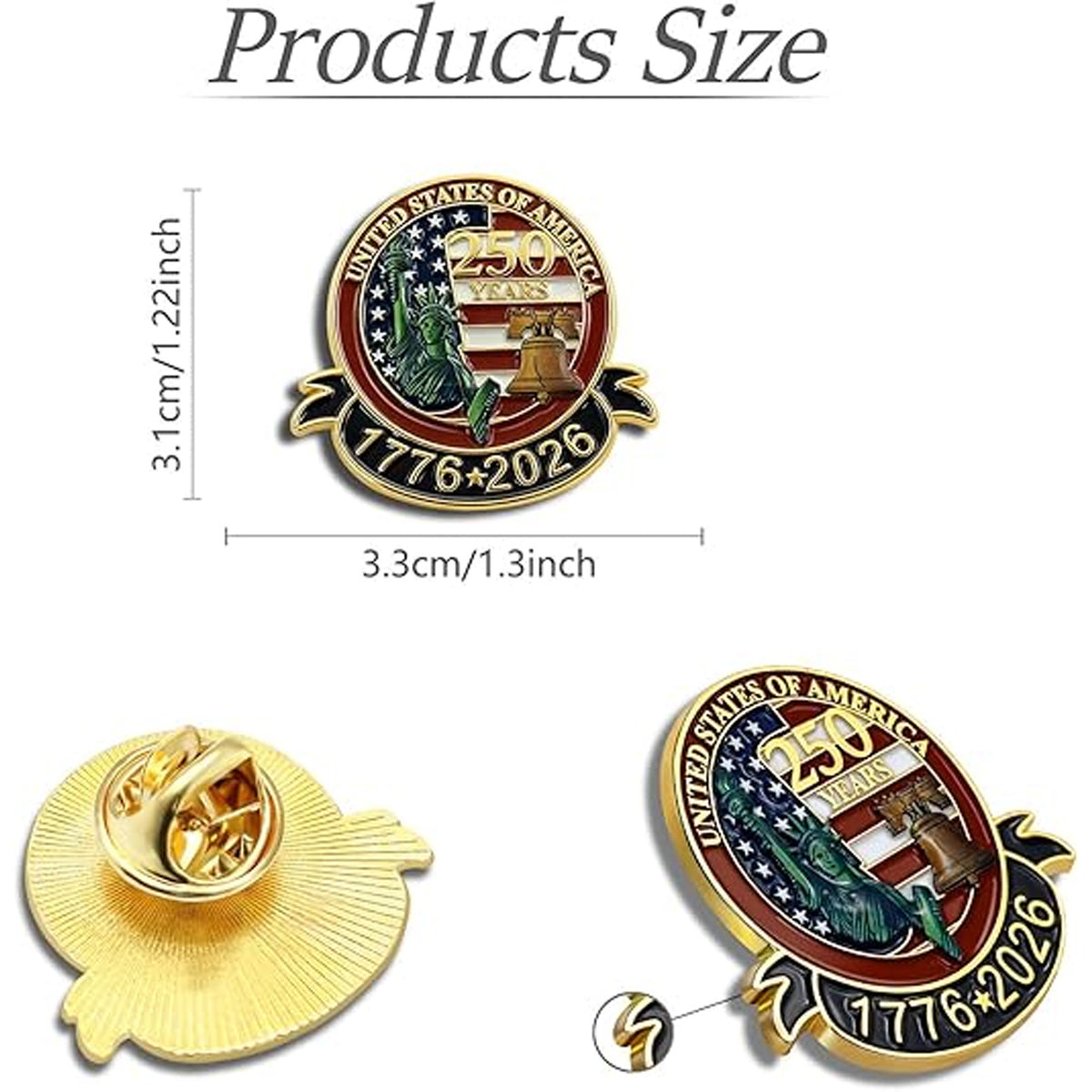 Freedom Pin 250 Years USA Anniversary Lapel Pin, Pack of 10 Enamel Patriotic 1776 ...