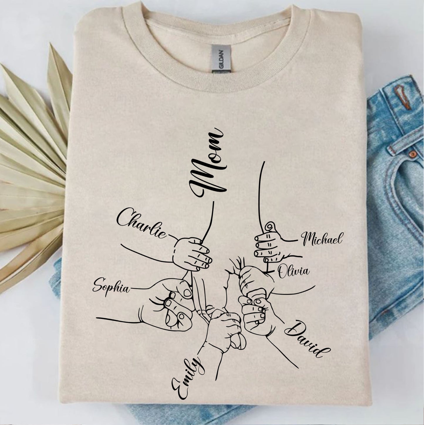 Custom Mom Kids Names Shirt, Personalized Family Hands Tee for Mom, Mothers Day Gift Shirt 684835