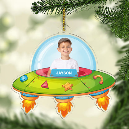 Christmas Upload Photo UFO Rocket Acrylic Ornament | Personalized Custom Text Photo Ornament 683505
