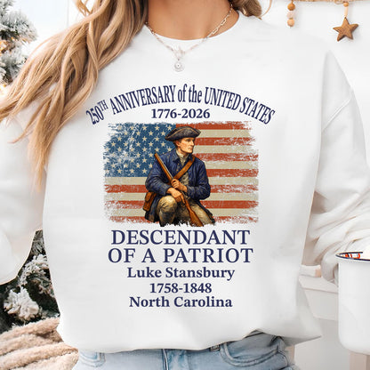 Custom Name USA 250 Years 1776–2026 Shirt | Personalized Descendant of a Patriot T-Shirt 684449