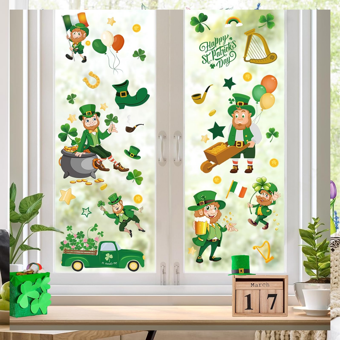 St. Patrick’s Day Shamrock Window Clings | 150Pcs Irish Window Clings for St. Patricks Day Decor 684348 WFD