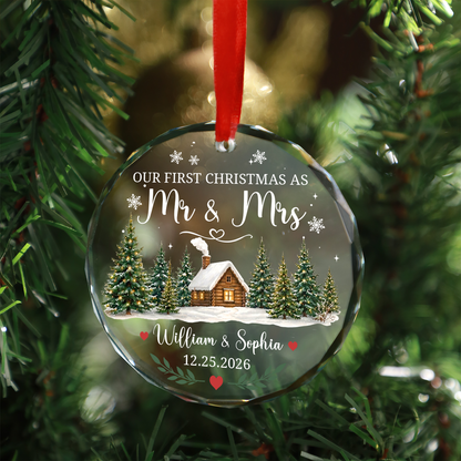 Personalized First Christmas Married Glass Ornament, Custom Mr & Mrs Christmas Keepsake, Wedding Gift for Couple 685940