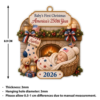 Personalized Baby’s First Christmas USA 250th Anniversary Acrylic Ornament, Newborn Keepsake Gift 685896